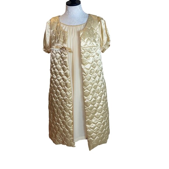 Seamprufe Vintage 1950s Womens Nightgown Robe Set Size Small Gold Satin - Picture 7 of 8